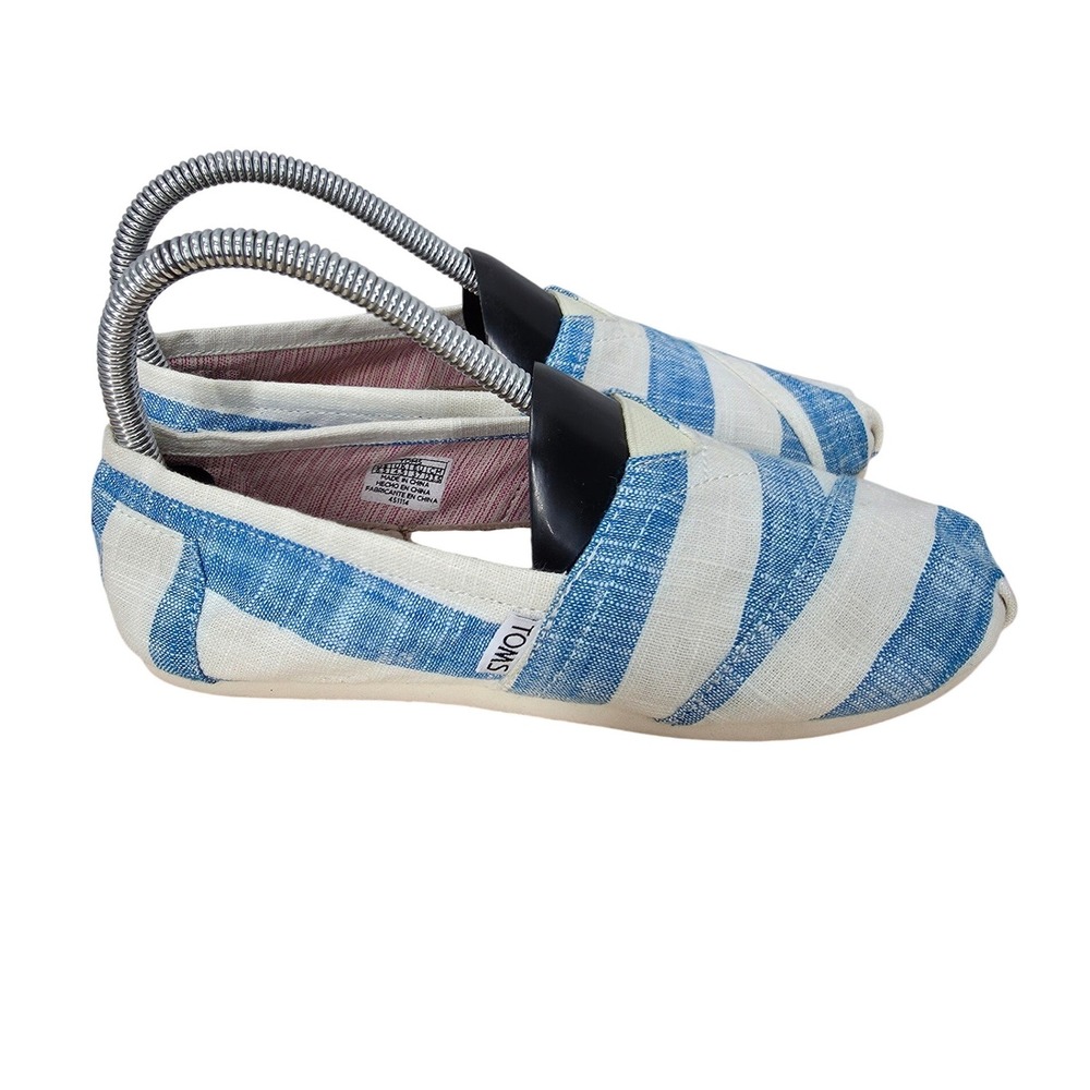 TOMS Alpargata Flats Womens 6.5 Blue White Striped Canvas Slip On Comfort Shoes